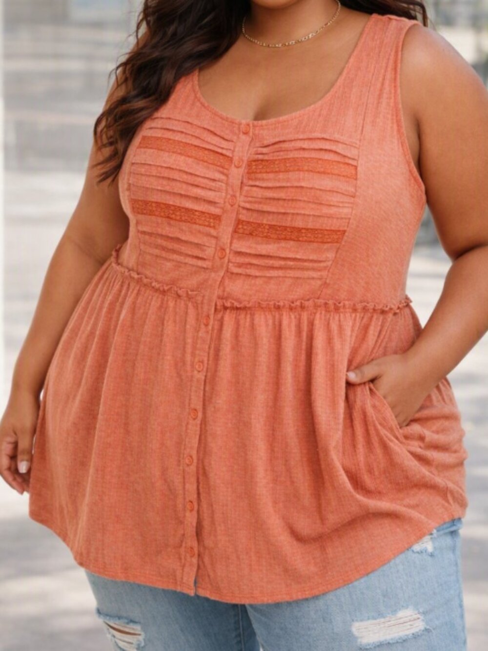 Torrid Coral Button-Front Peplum Sleevless Top Shirt Plus 5X Boho Summer Casual